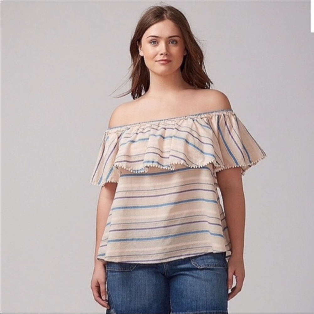 Lane Bryant off the Shoulder Blouse Striped